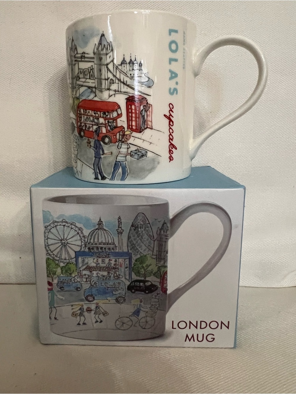 Lola's Cupcakes London City Scene NIB 
Porcelain Coffee Mug
